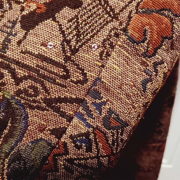 Chicos Tapestry Coat Womens 1/Medium Earthy Red Textured Artsy Motifs Jacket - Picture 6 of 7